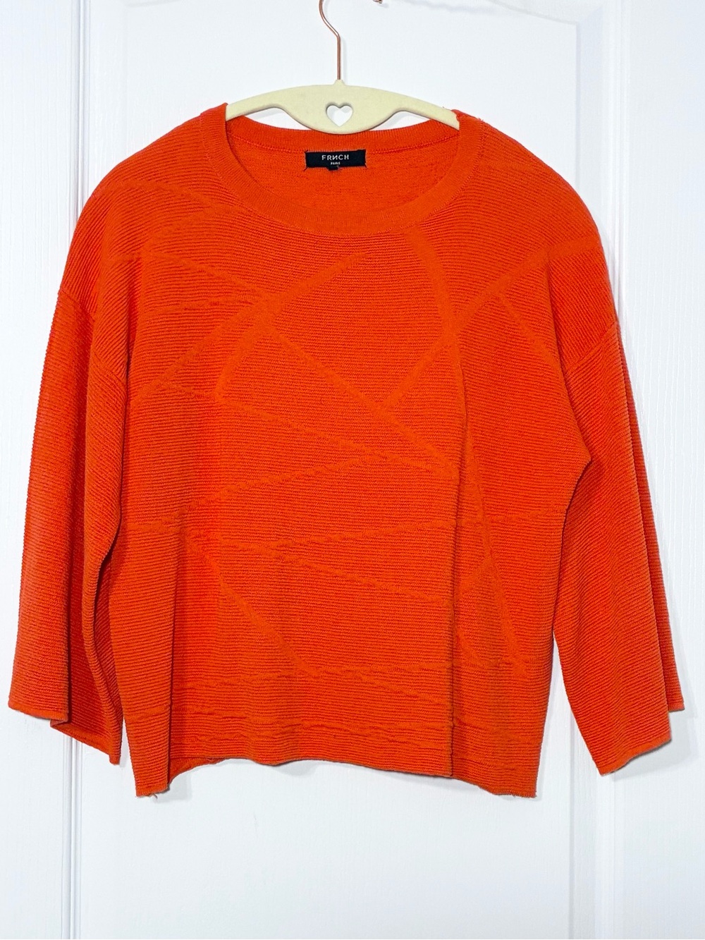 FRNCH Paris Geometric Textured Knit Cropped Boxy Sweater Orange Medium / Large